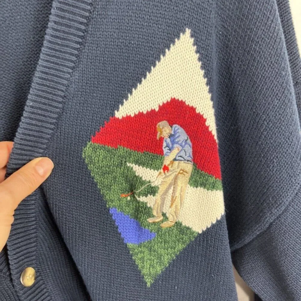 Modango Vintage 90s Cotton Golf Cardigan Sweater Mens Size XL - Picture 2 of 10